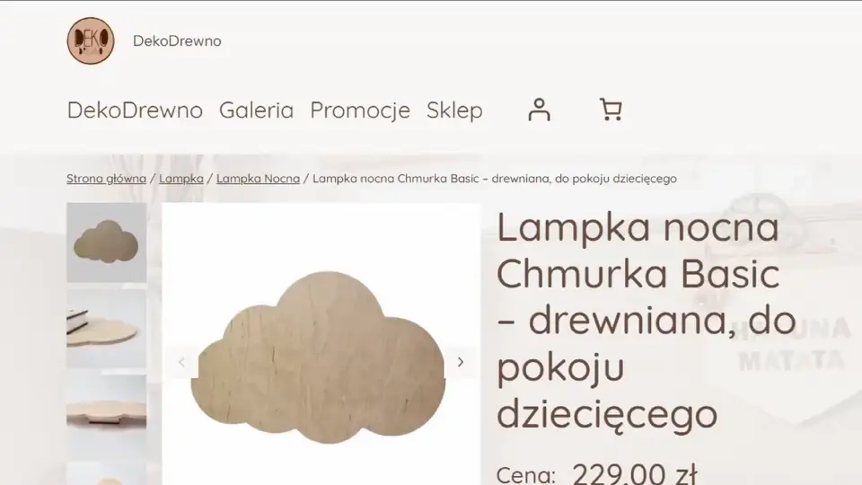 Animacja wyboru koloru lampki Chmurka na karcie produktu w sklepie DekoDrewno